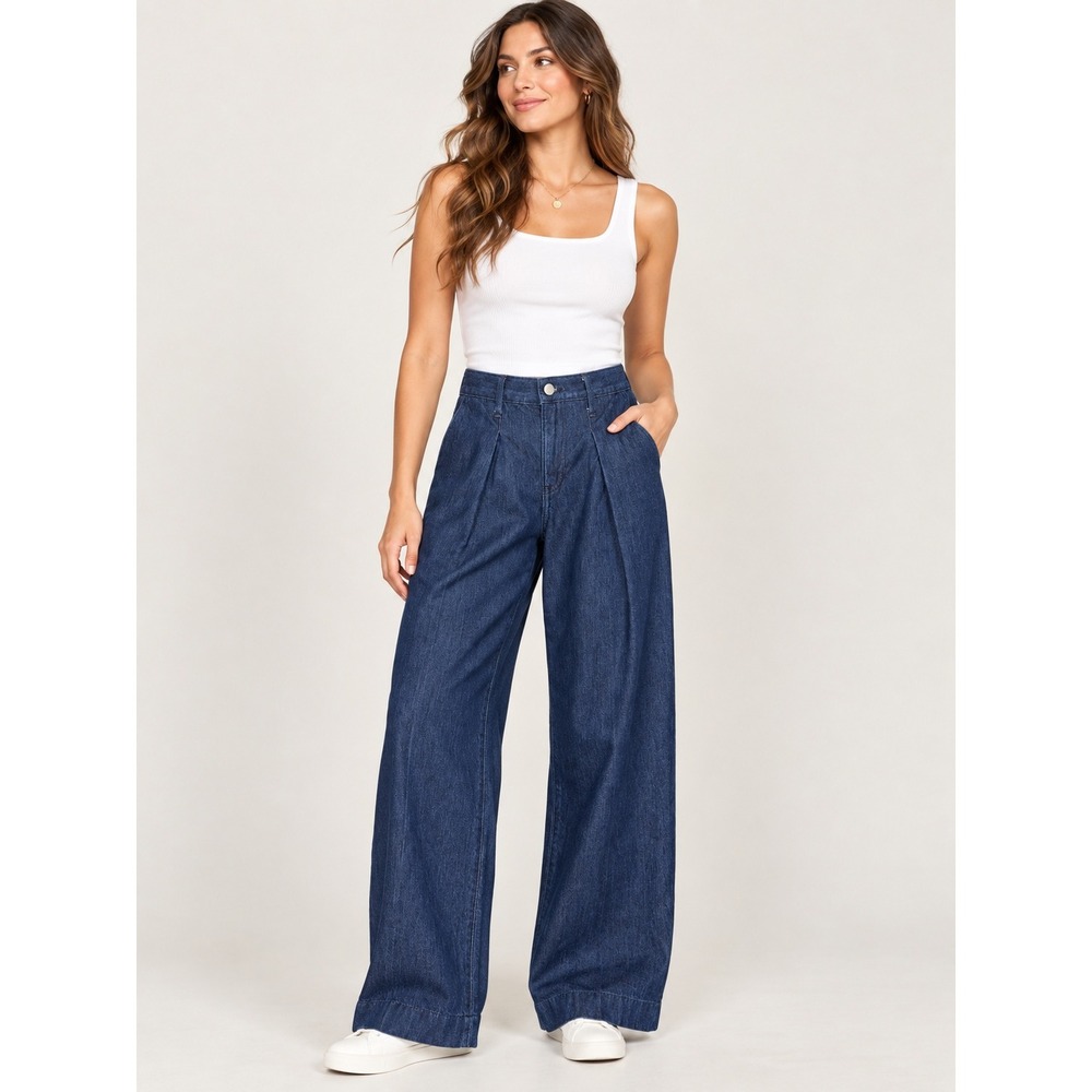 Banana Republic Jeans Womens 24 Petite High Rise Relaxed Wide Leg Pleated Denim